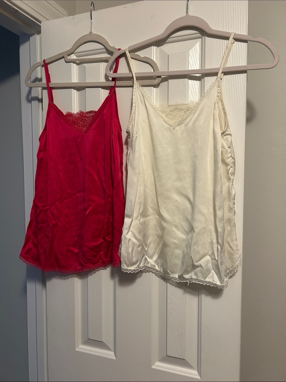 Anthropologie Silky Lace-Trim Cami Tank Top - Red and Cream